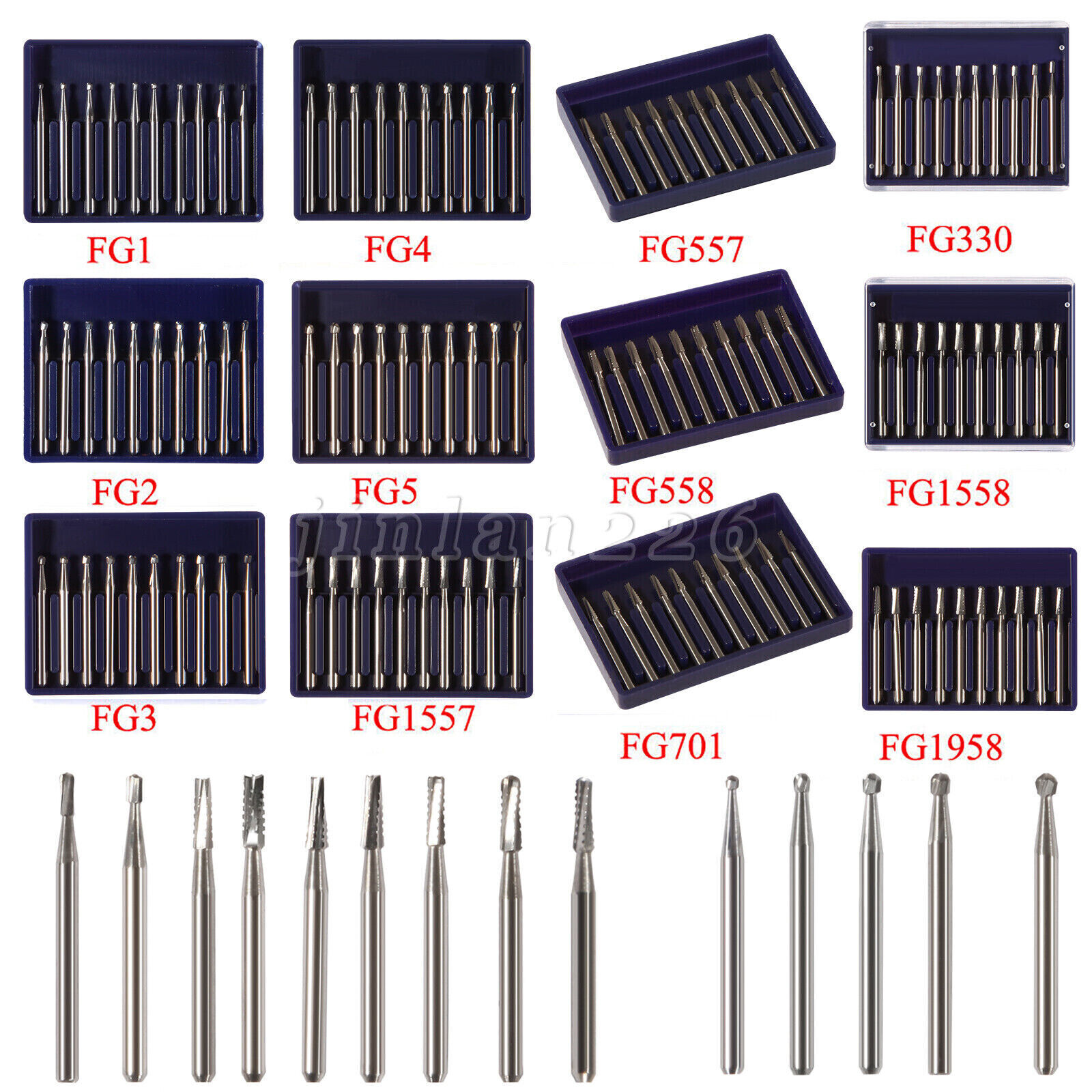 Fresas redondas de carburo de tungsteno dental FG1-FG5 Alta velocidad 10Pcs/Pack