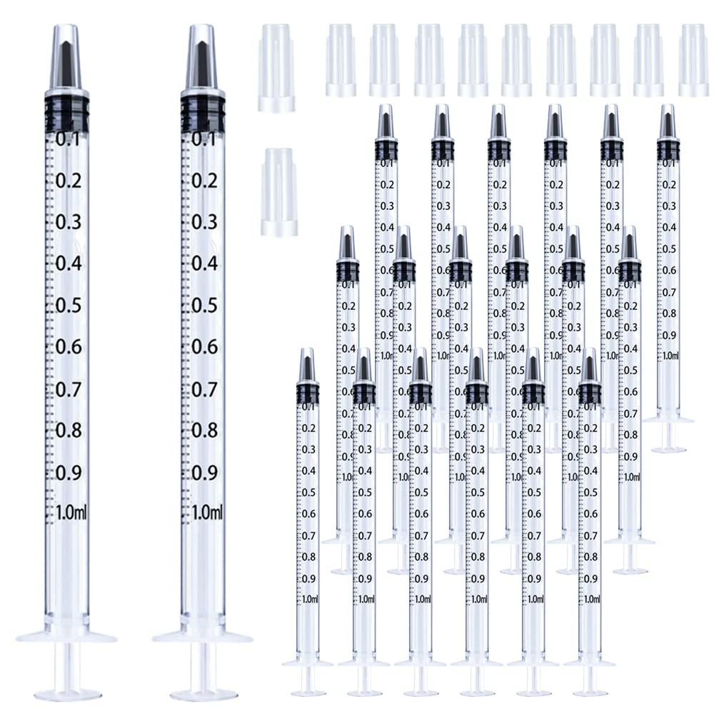 20 Pack 1ml Syringe with Cap for Liquid, 1cc Plastic Small Syringes with Cov…