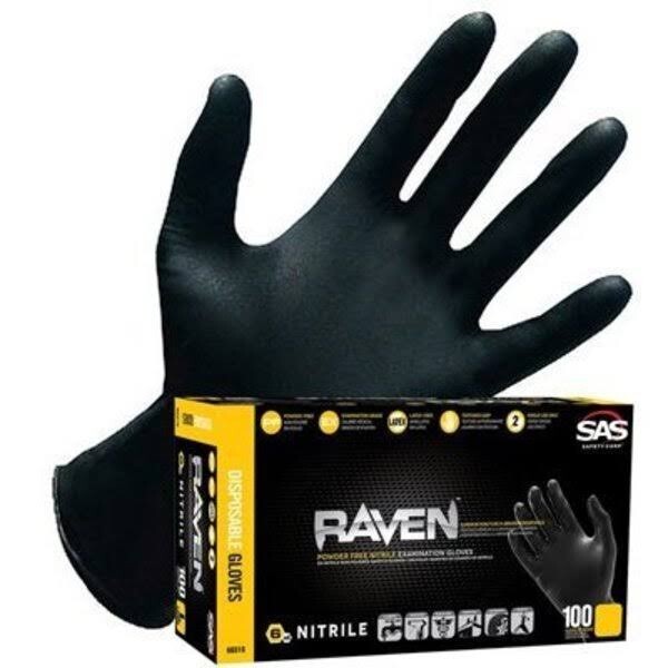 SAS Safety Raven Nitrile Gloves, 7 mil, size XL, box of 100