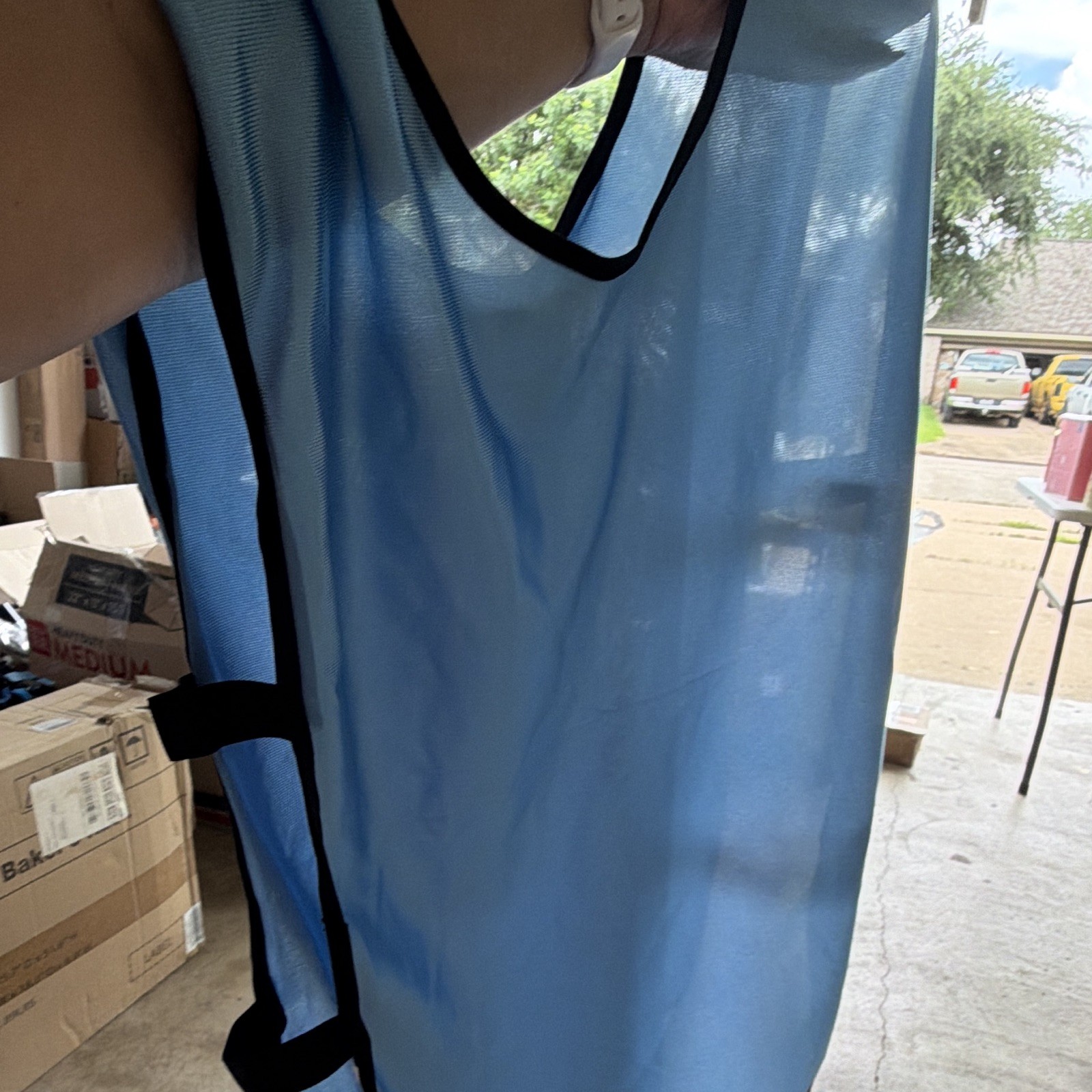 Blue X-Ray Radiology Lead Apron w/ Black Trim, Strap Closure and Strap talla L