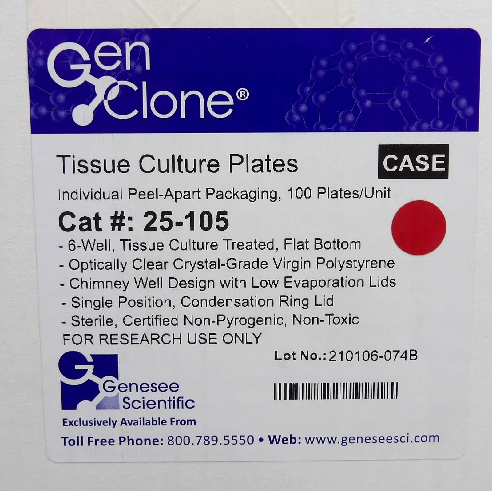 Genesee Scientific 25-105 Gen Clone Tissue Culture Plates Qty: 100 Plates/Unit