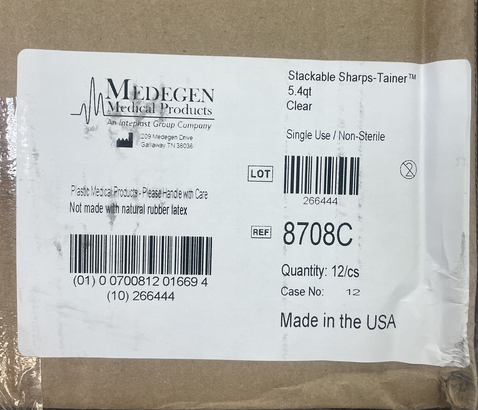 Medegen Sharps-Tainer 5.4qt Sharps Container Translucent Case of 12 #8708C NEW