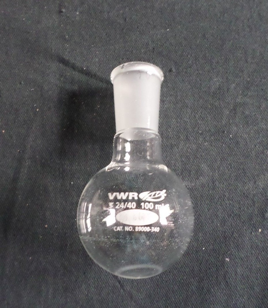 VWR Glass 24/40 Joint 100mL Round Bottom Boiling Flask, Chipped, 89000-340