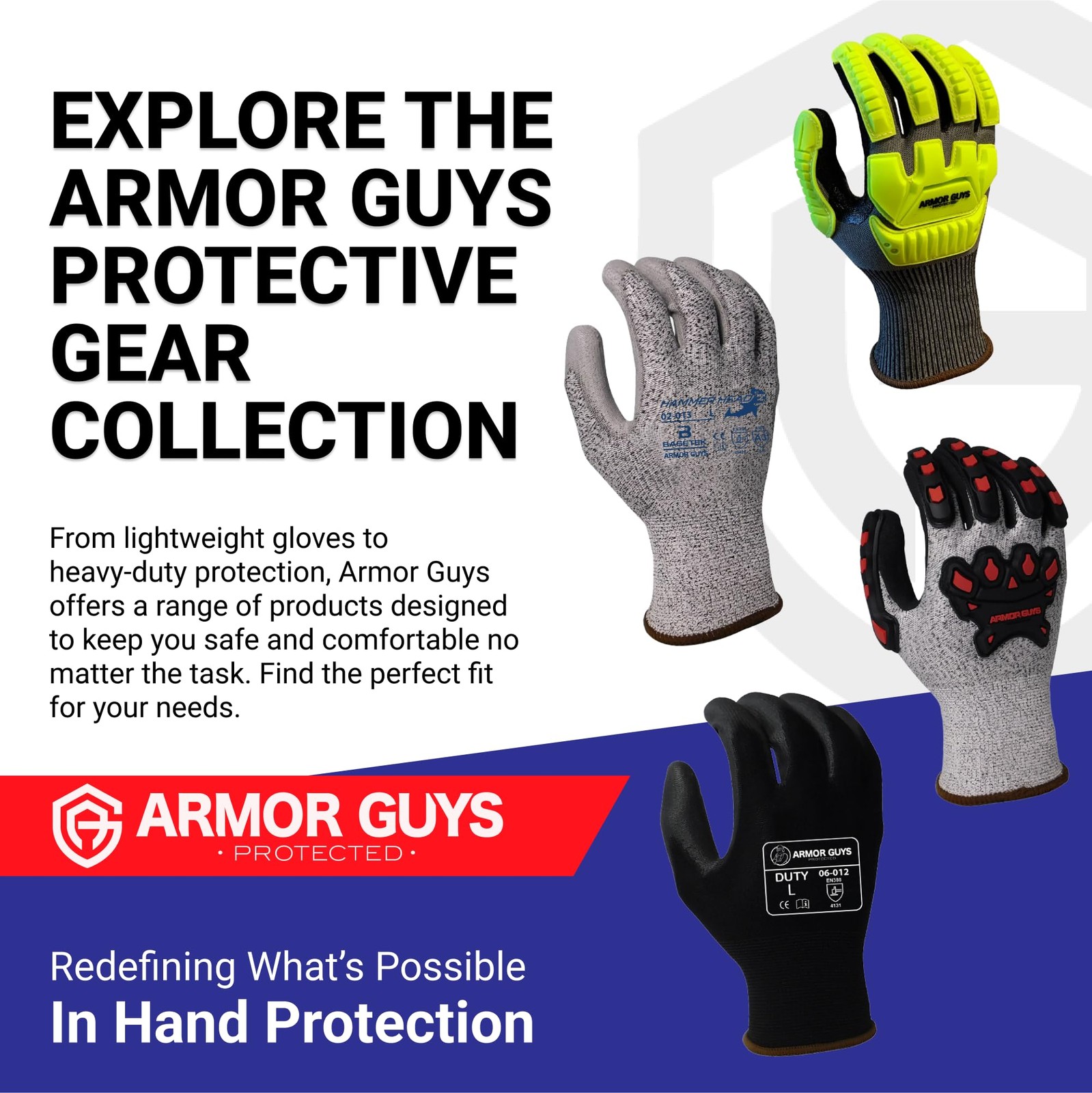 Armor Guys Multi-Purpose Work Gloves 06-012 Polyurethane Coated Palm For Firm