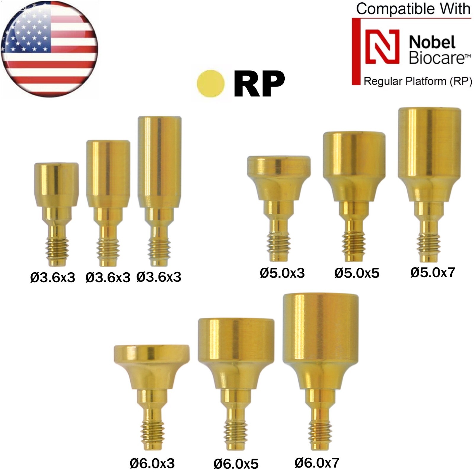 US Dental Healing Cap Abutment NP/RP Compatible with Nobel Active ∅3.6 ∅5.0 ∅6.0