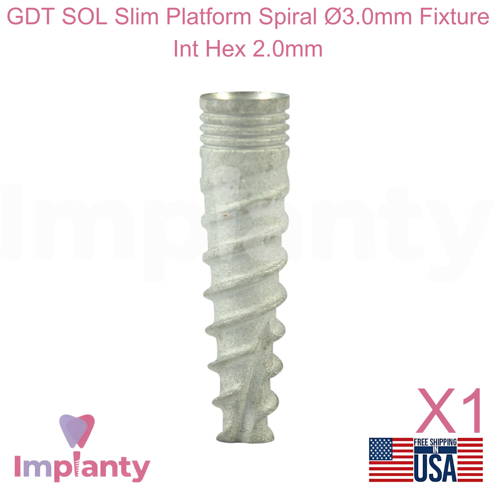 GDT SOL Slim Platform Spiral Ø3.0mm Titanium Dental Fixture Int Hex 2.0mm