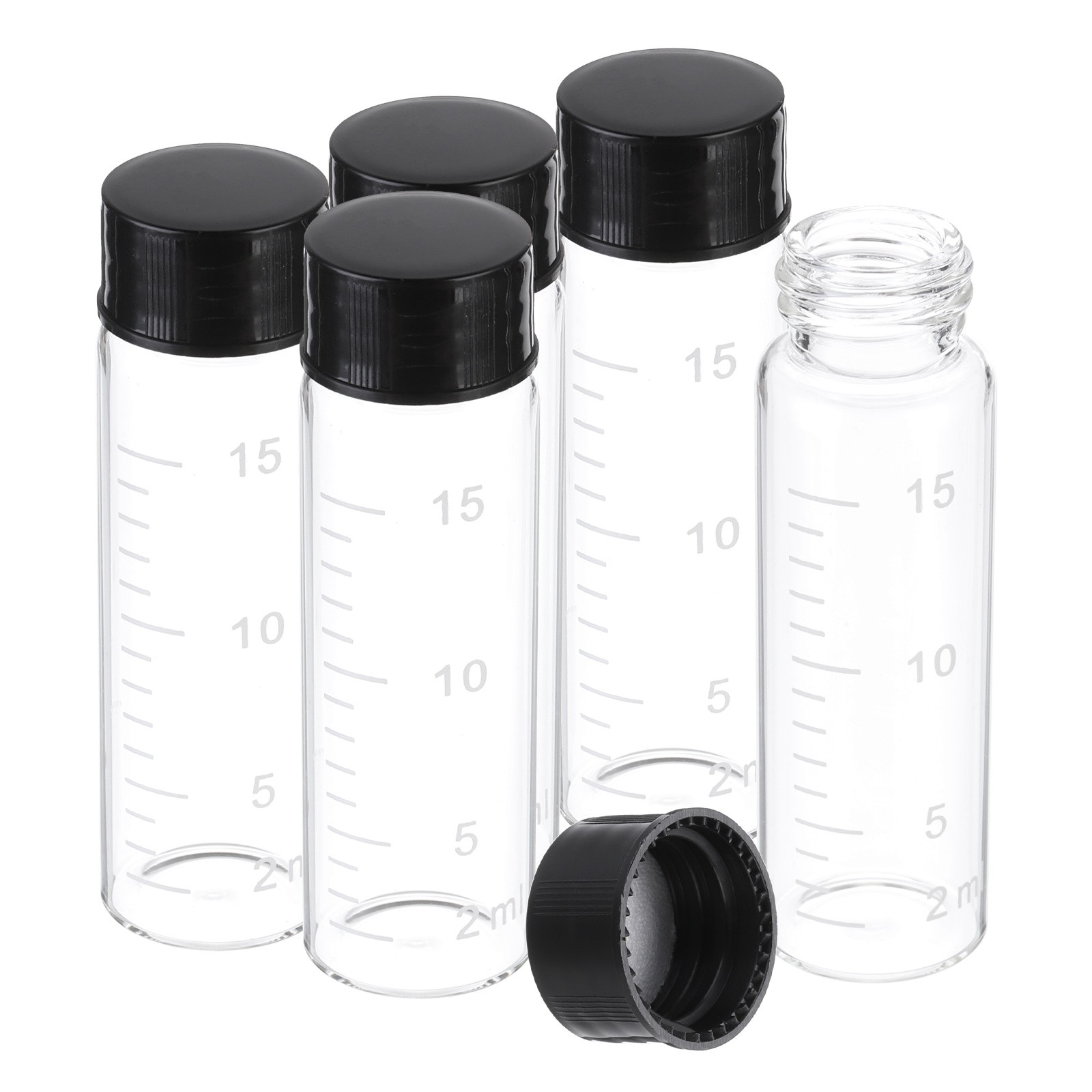5 Pcs 15ml Clear Glass Vials with Black Screw Caps, Sealed Bottles with Scale