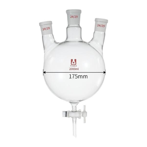 Glassware: Spherical Separating Funnel, 50ml-2000ml, PTFE Piston Included