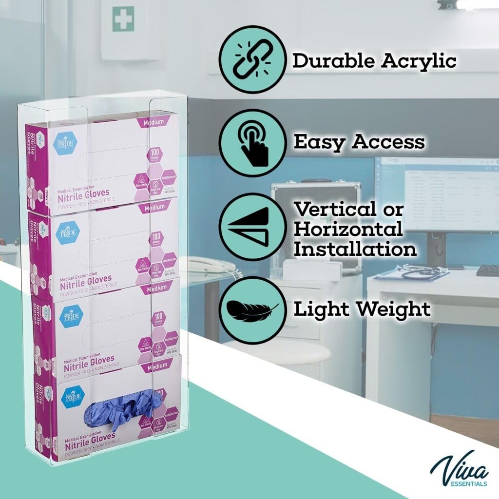 VivaEssentials Quad Glove Holder, Wall Mount or Standing Clear Acrylic Glove …