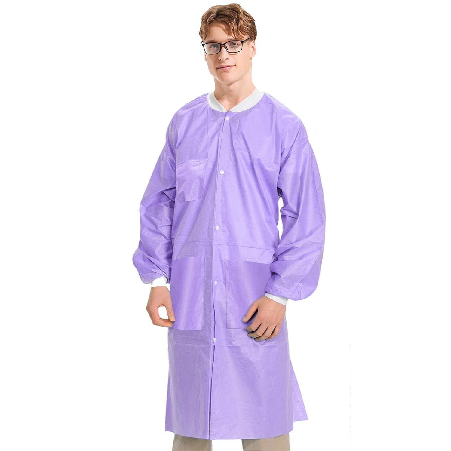 10 Disposable Lab Coats – Durable 50g SMS Knee Length Reusable Lab Coat with …