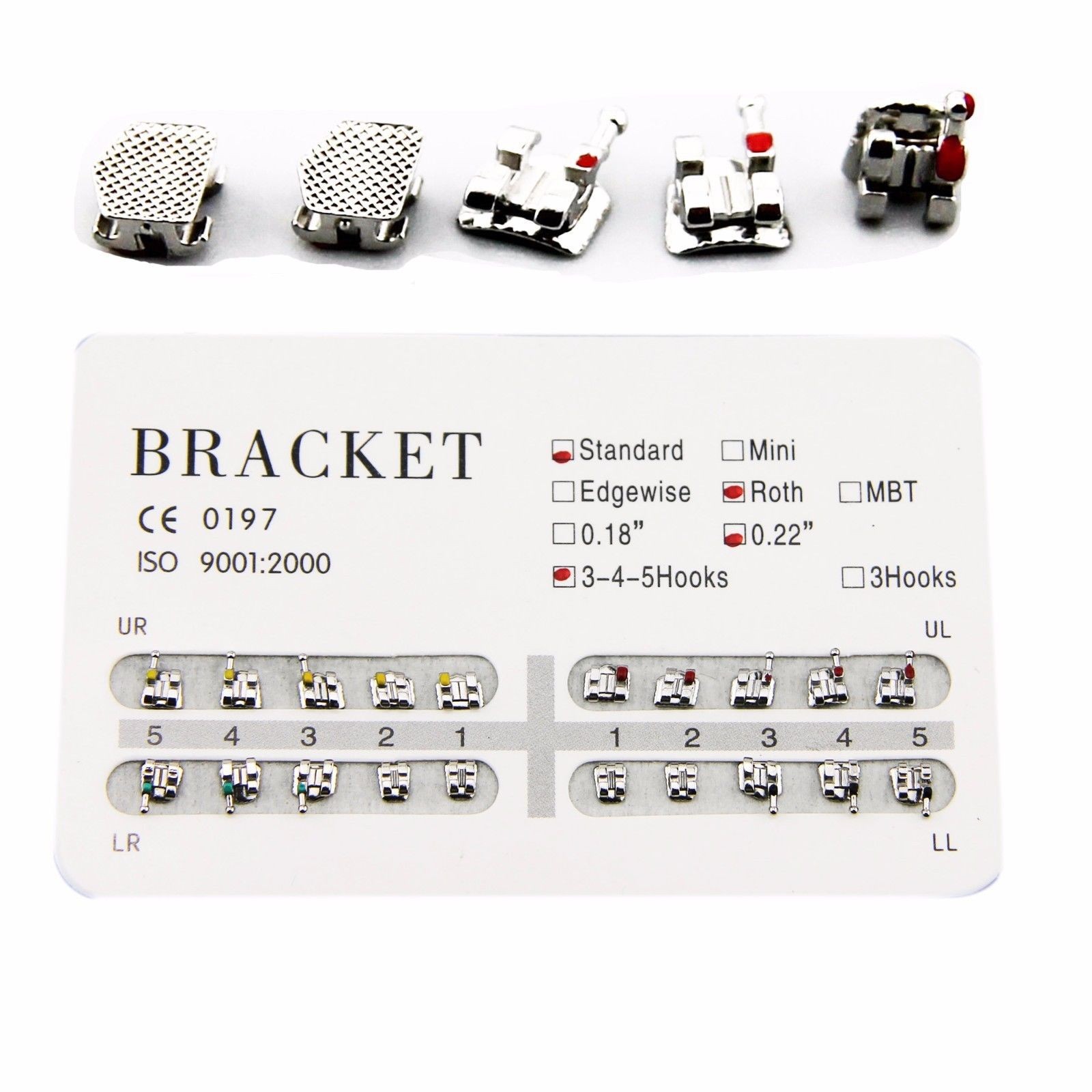 20Pcs/Set Dental Orthodontic Brackets Braces Standard Roth .022 Hooks 3-4-5