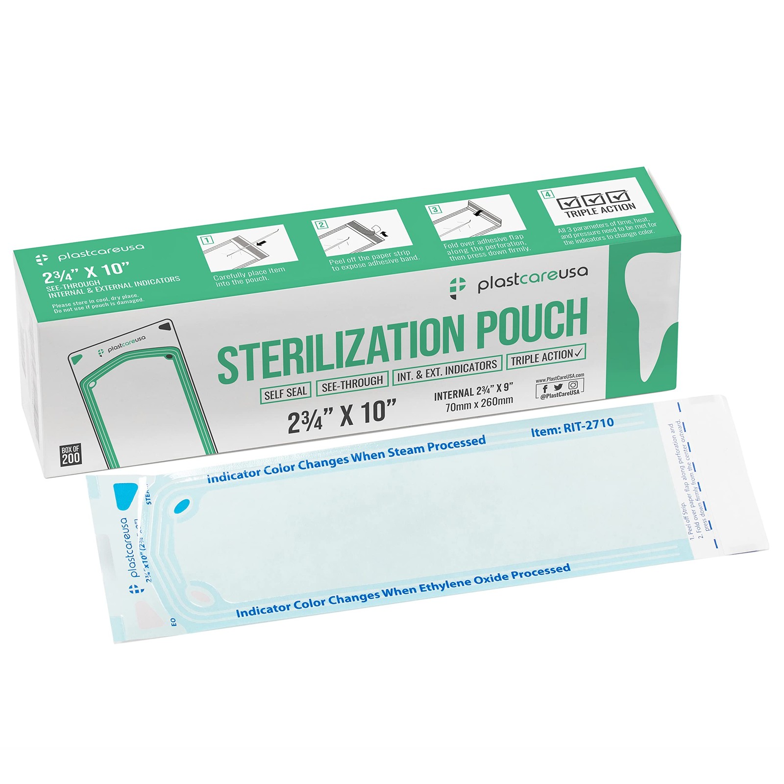 200 2.75 x 9 Self-Sterilization Pouches for Cleaning Tools, Autoclave Sterili…