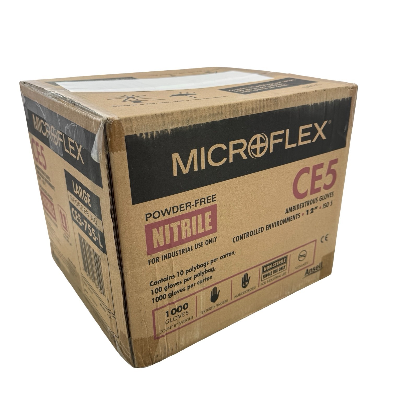 Microflex Powder Free Nitrile CE5 Ambidexrous Gloves Large CE-5-755-L 1000pcs