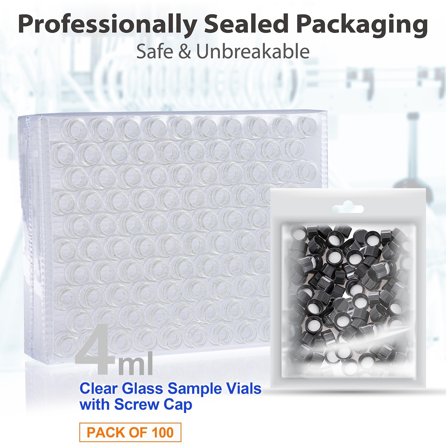 4ml/10ml Glass Vials withScrew Caps Clear Liquid Sample Vial Bottles Set of 100