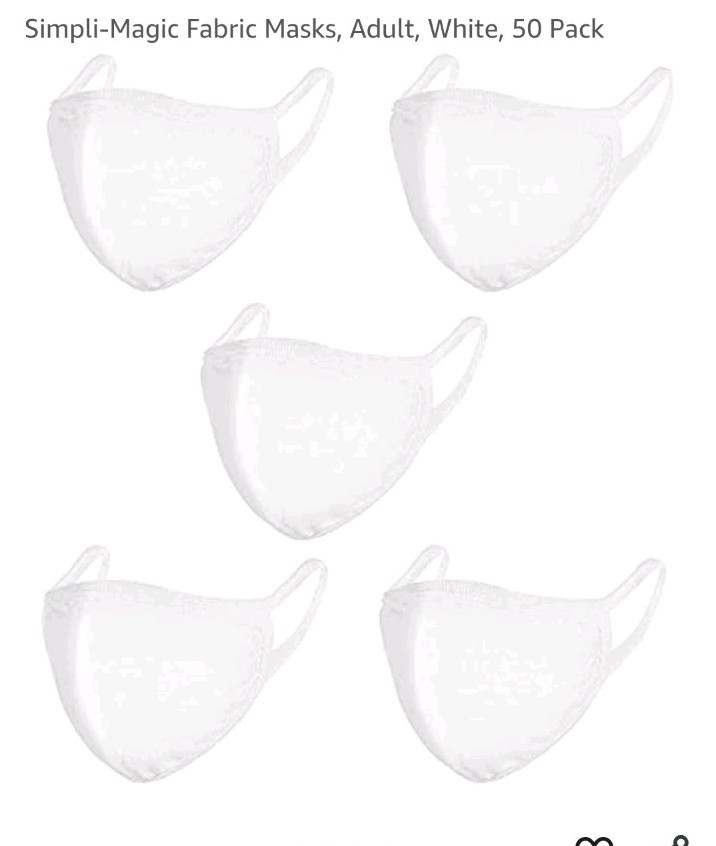 Simpli-Magic Fabric Masks Adult White 50 Pack 79357 New In Package!