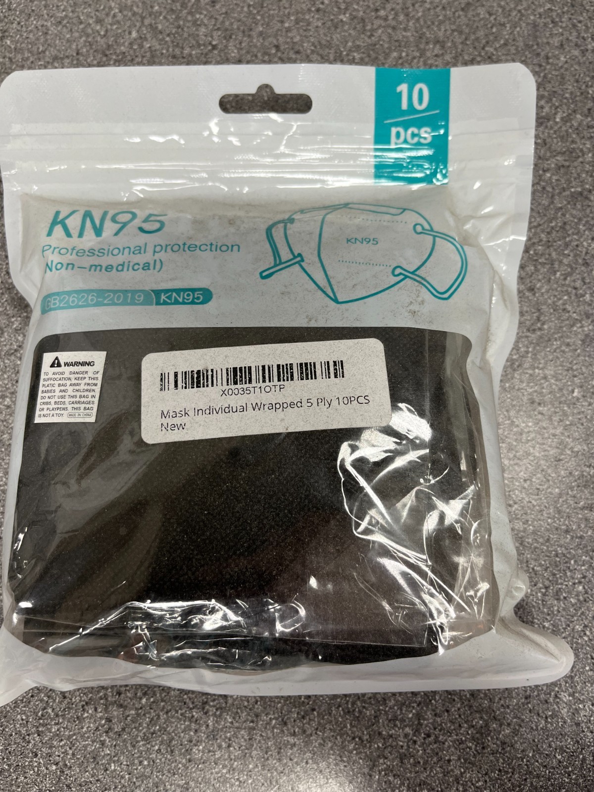 10pcs Black KN95 Masks 5-Layer Security Protection Non-Medical