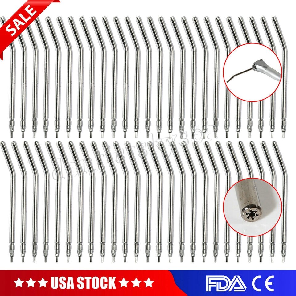 50 PCS Dental Metal Spray Nozzles Tubes Tips Fit 3-Way Air Water Triple Syringe