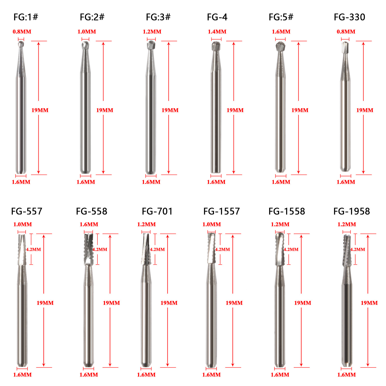 10pcs/1Kit Dental FG Fresas de carburo de tungsteno Alta Velocidad pieza de mano