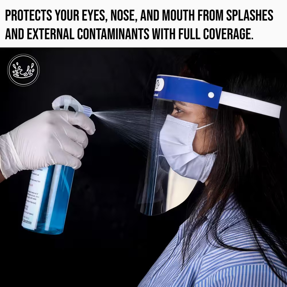 Lightweight Disposable Safety Face Shield with Elastic Headband, Full Face Cover