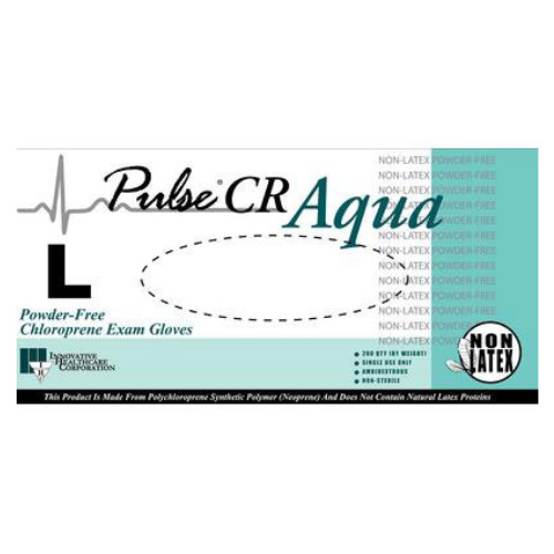 Pulse CR Chloroprene Exam Gloves, Large, 200/Bx, Powder-Free, Textured, Aqua