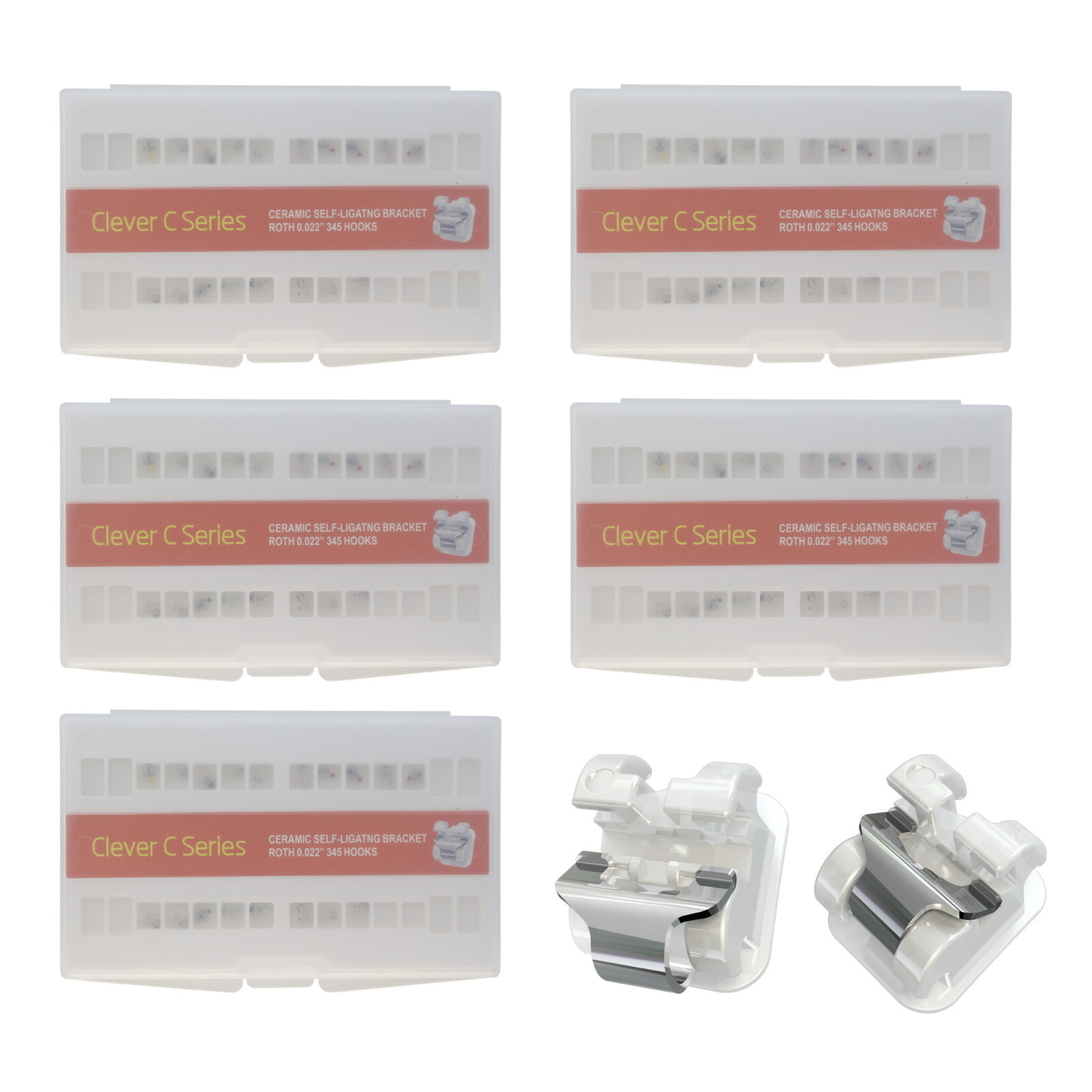 5Kits Dental Orthodontic Self Ligating Ceramic Brackets Roth 022 345 Hooks AO