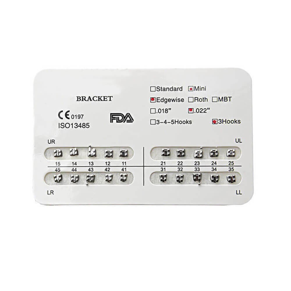 50×Dental Orthodontic Metal Bracket Brace Mini Edgewise 022 3 Hook 20PCS/Pack
