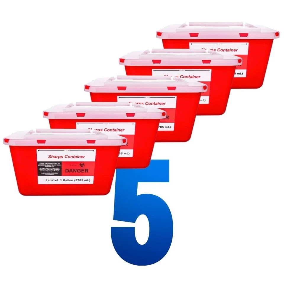 Sharps Container Polypropylene Needle & Syringe 5x Disposal Waste Bin – 1 Gal