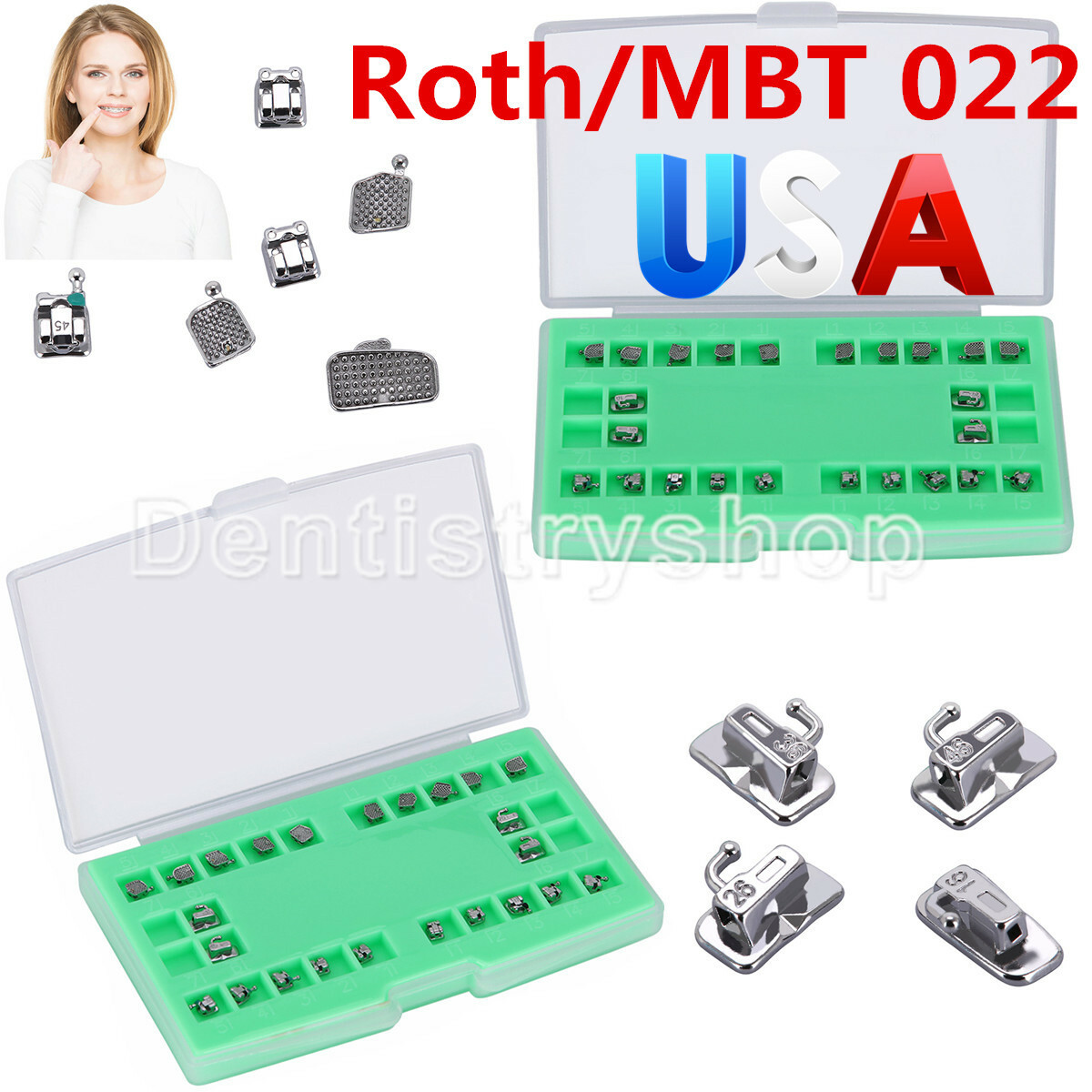 AZDENT Dental Bracket Passive Self Ligating Roth/MBT 022 Hooks 345 & Buccal Tube