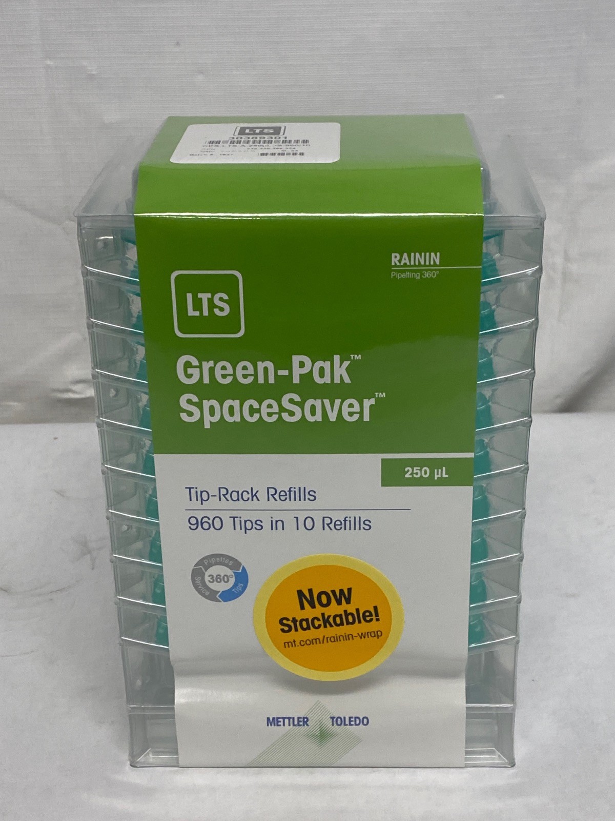 (8640) RAININ Green-Pak SpaceSaver LTS 250uL Pipette Tip Refill 90×96 30389301