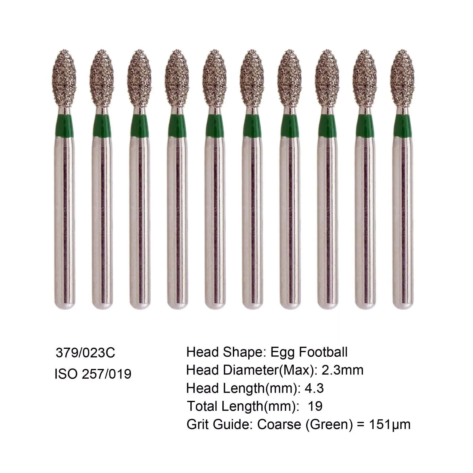 10Pcs Dental Pointed Football Taper Coarse Grit Diamond Bur FG Burr Modify Round