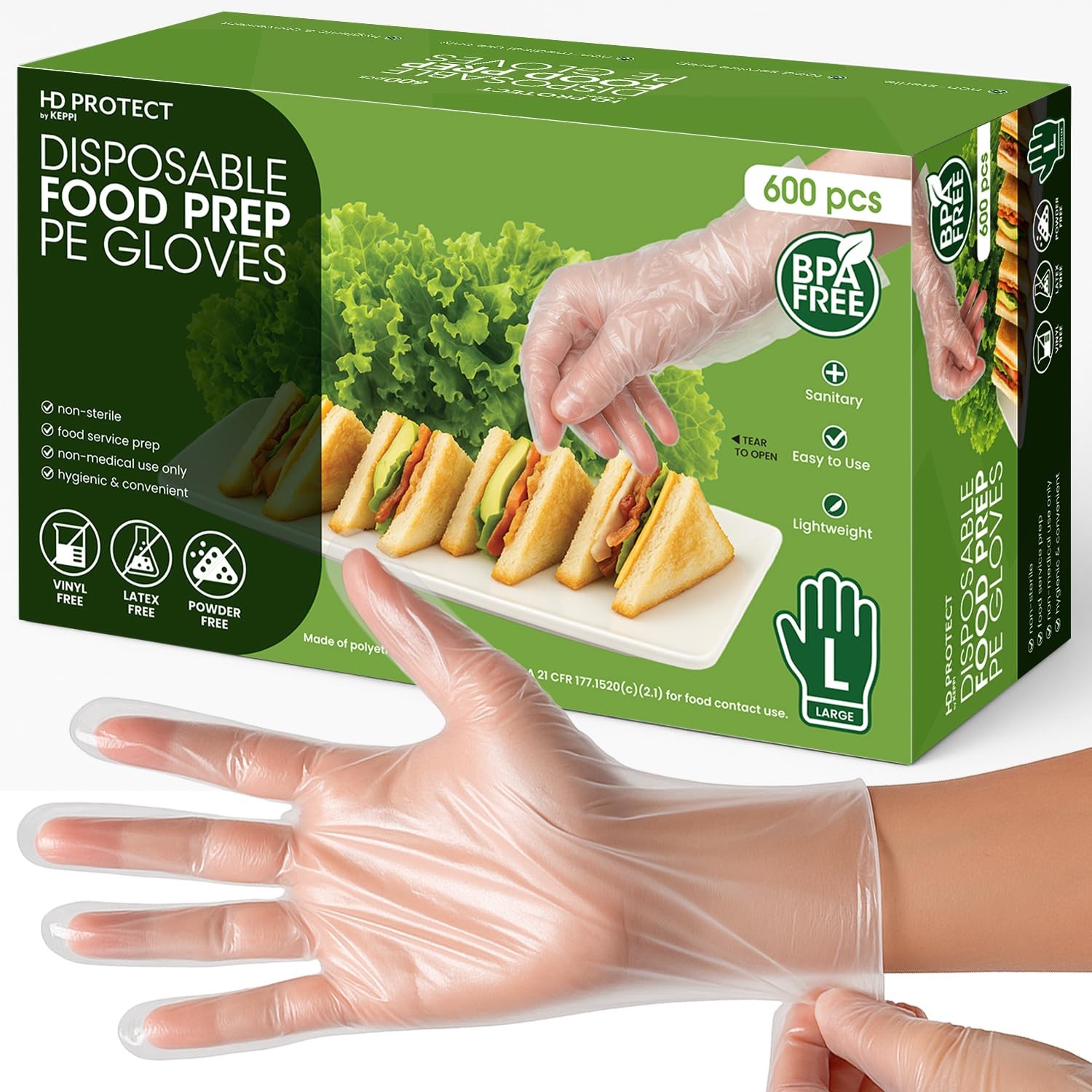HD PROTECT Disposable Plastic Gloves 600 Pack Large – Food Safe, BPA & LatexH…