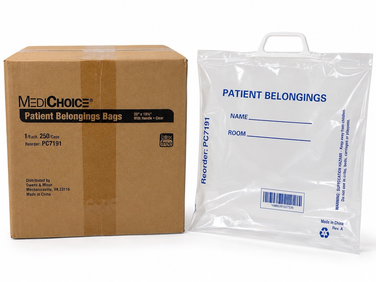 MediChoice Patient Belongings Bags 20” x 18.5” Clear w/Handle Case of 250 PC7191