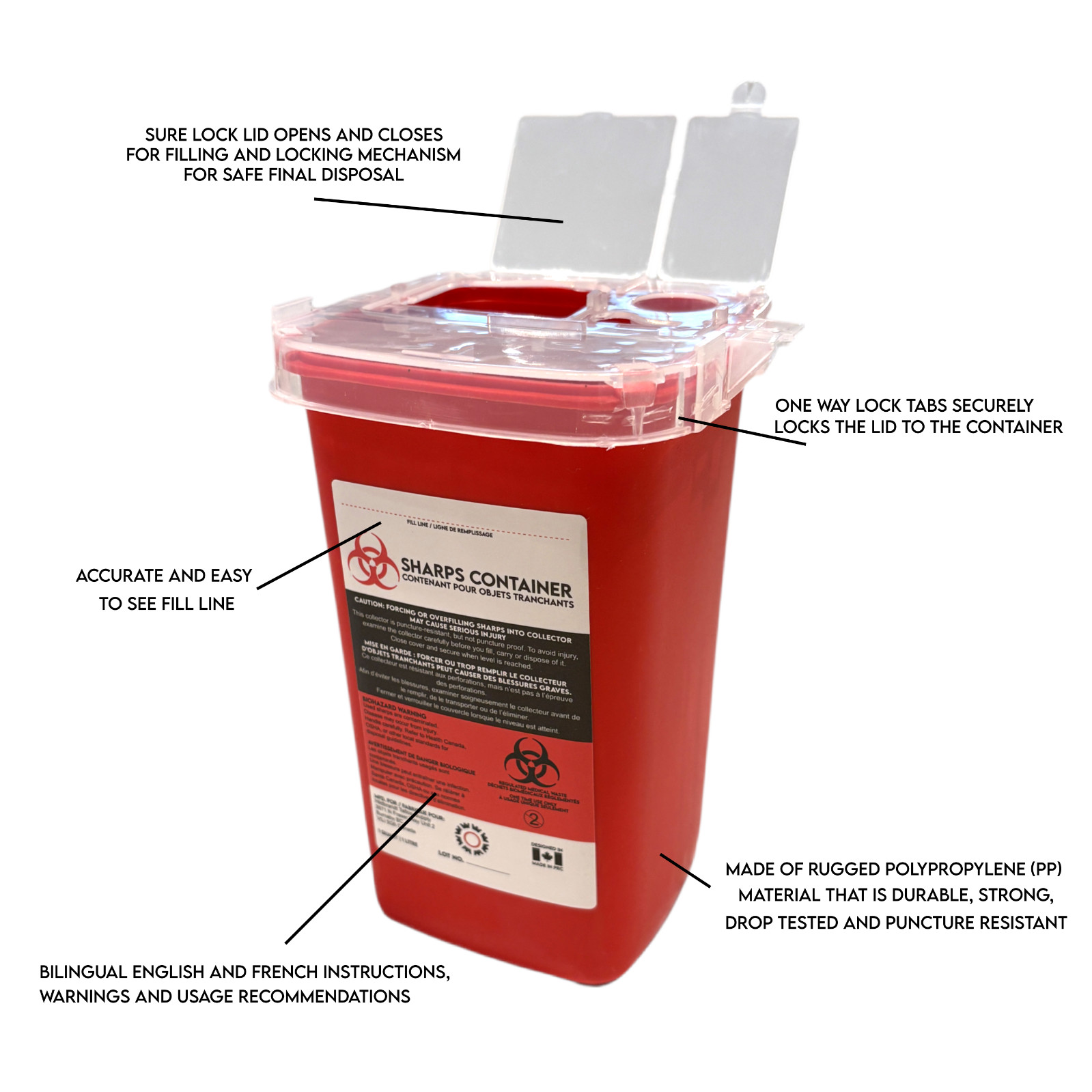 2 SHARPS CONTAINER 1 Quart Needle Disposal Sharp Liter Qt Phlebotomy Tattoo