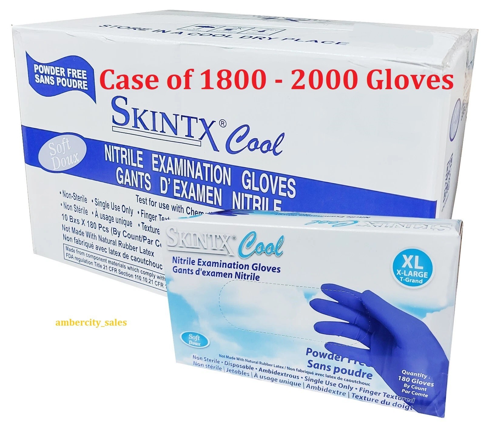 Nitrile Examination Gloves Powder-Free Skintx Cool Blue (Case of 2000)