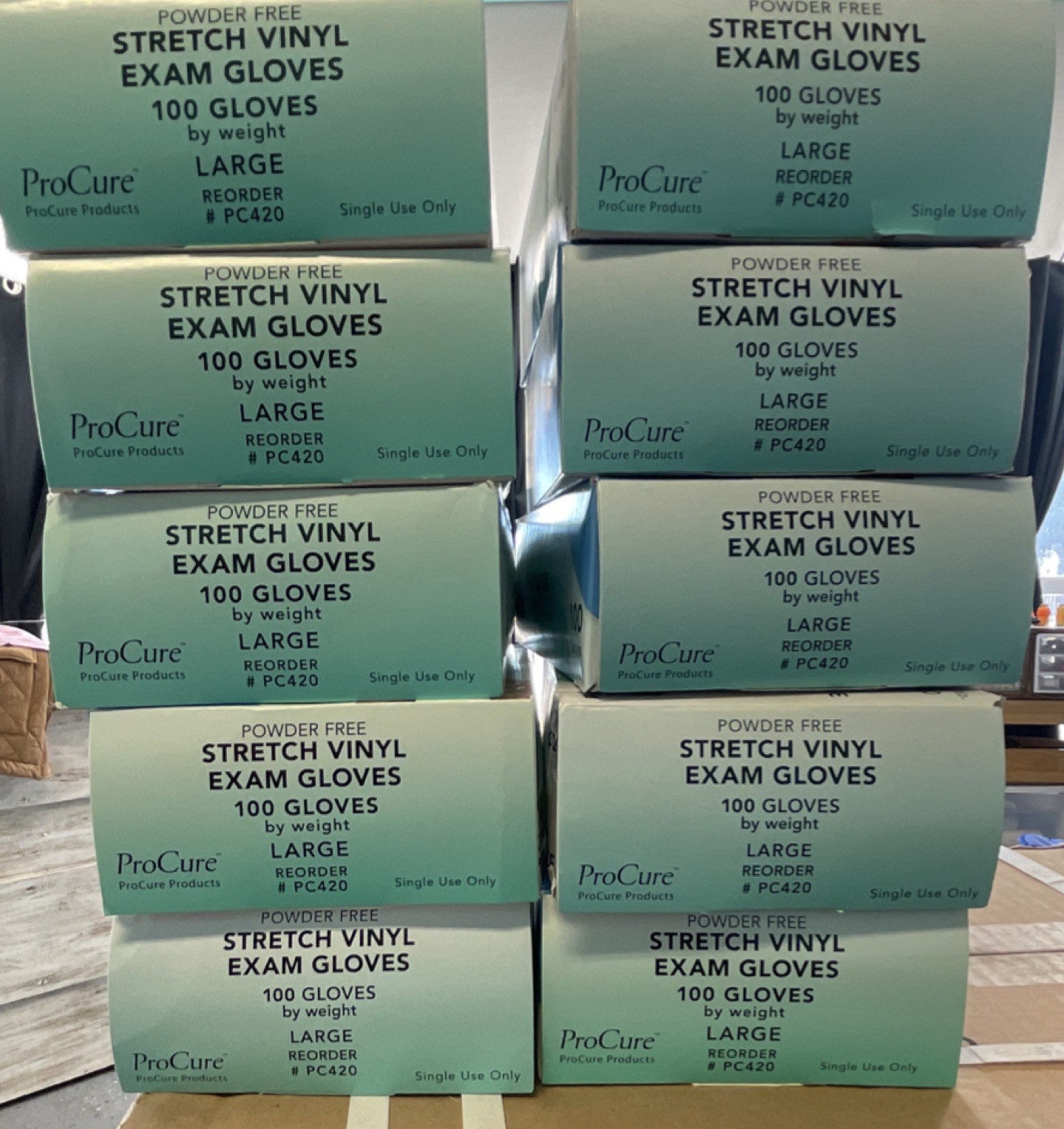 ProCure Stretch Vinyl Exam Gloves Large Powder-Free Vinyl PC420