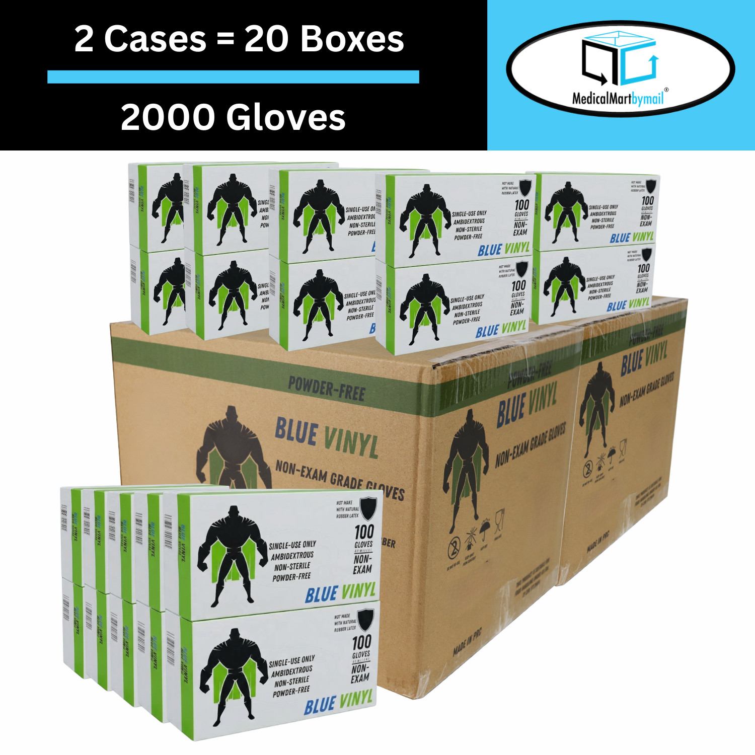 5 MIL Powder Free Non-Latex Vinyl Disposable Gloves, Blue,X-Large, 2000 Pairs
