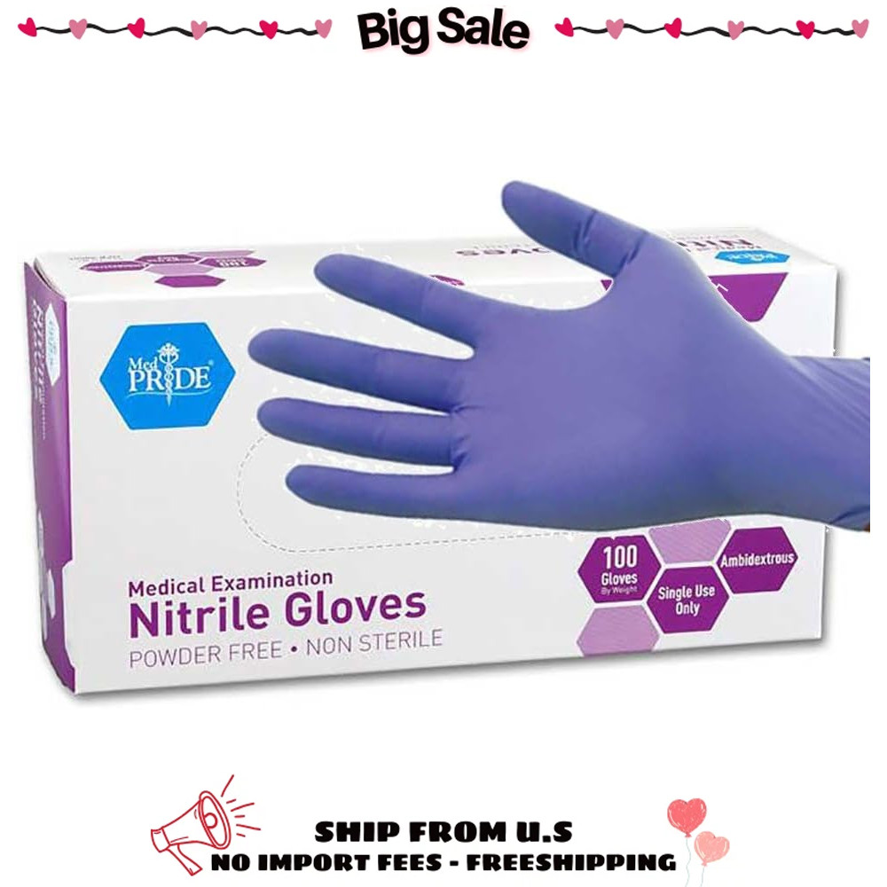 100ct Nitrile Exam Gloves Powder Free Blue Medium Disposable Medical Grade
