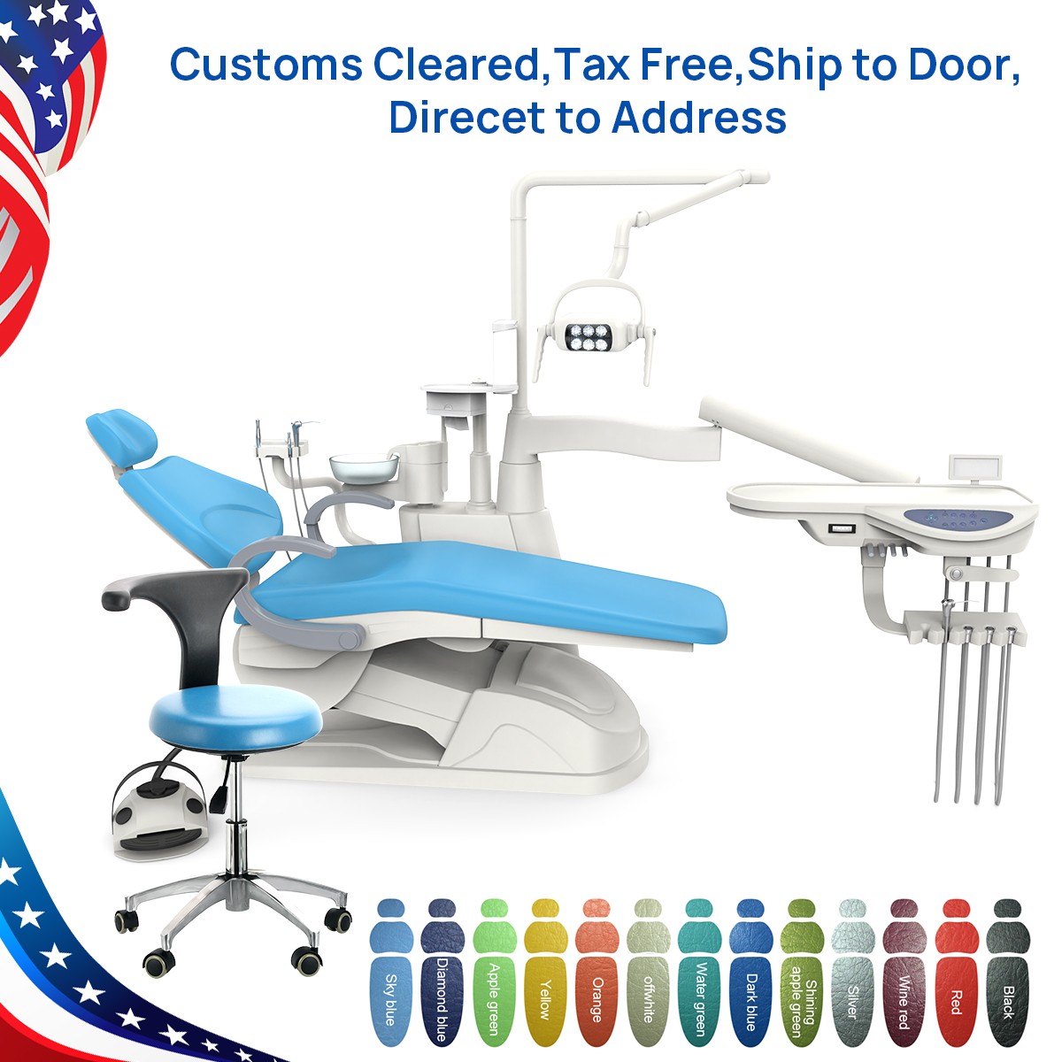 AZDENT Dental Chair Unit Computer Controlled DC Motor Stool Kit +Stool Kits FDA