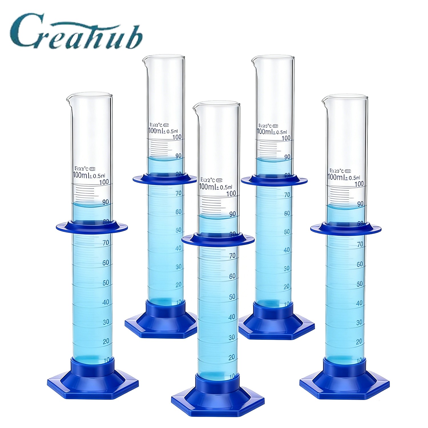5x100ml Glass Measuring Cylinder Set Chemistry Lab Graduated Measure Tools