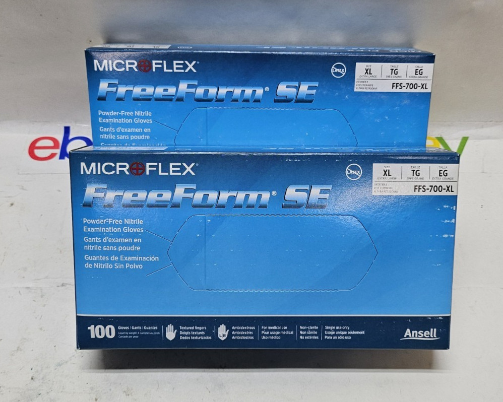 Microflex Powder Free Nitrile Examination Gloves Size XL 100ct a Box (Lot of 2)