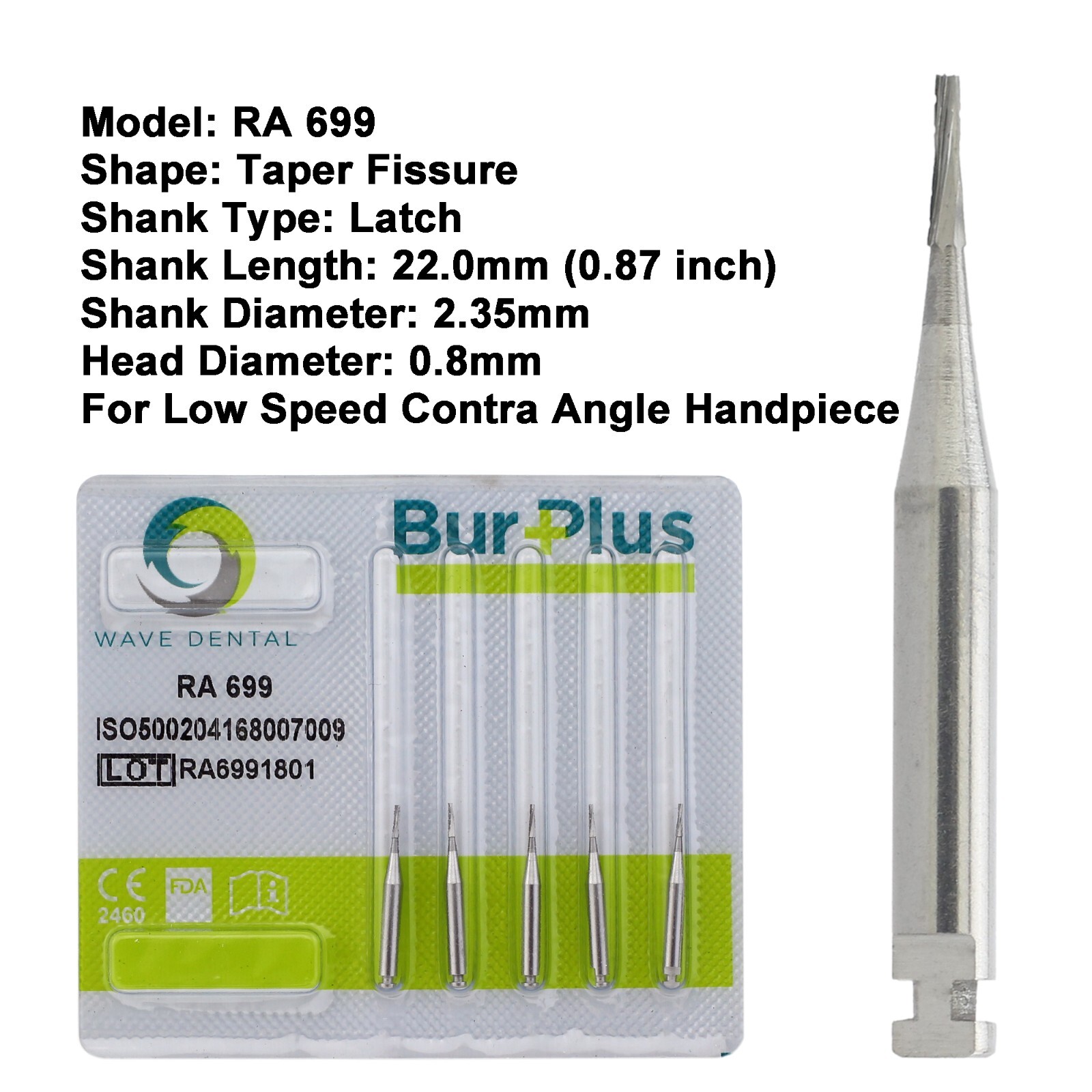 WAVE Dental Burs Latch Taper Fissure RA 699 701 702 Tungsten Carbide Slow Speed