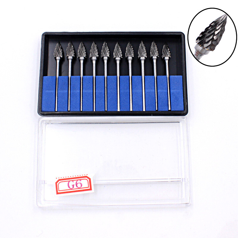 10Pcs Dental Lab Burs Tungsten Carbide Polishing Drills 2.35mm Metallic Silver