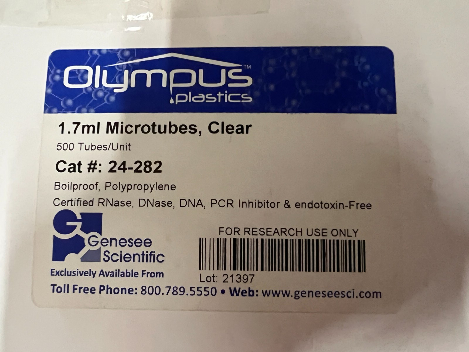 Olympus Cat 24-282 | 1.7mL Microtubes Clear