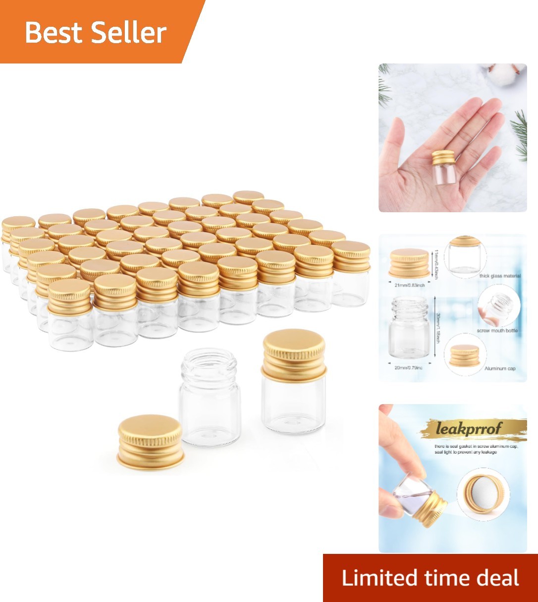 Portable 50 Pcs 5ml Clear Glass Vials – Versatile Containers for Crafts & Decor