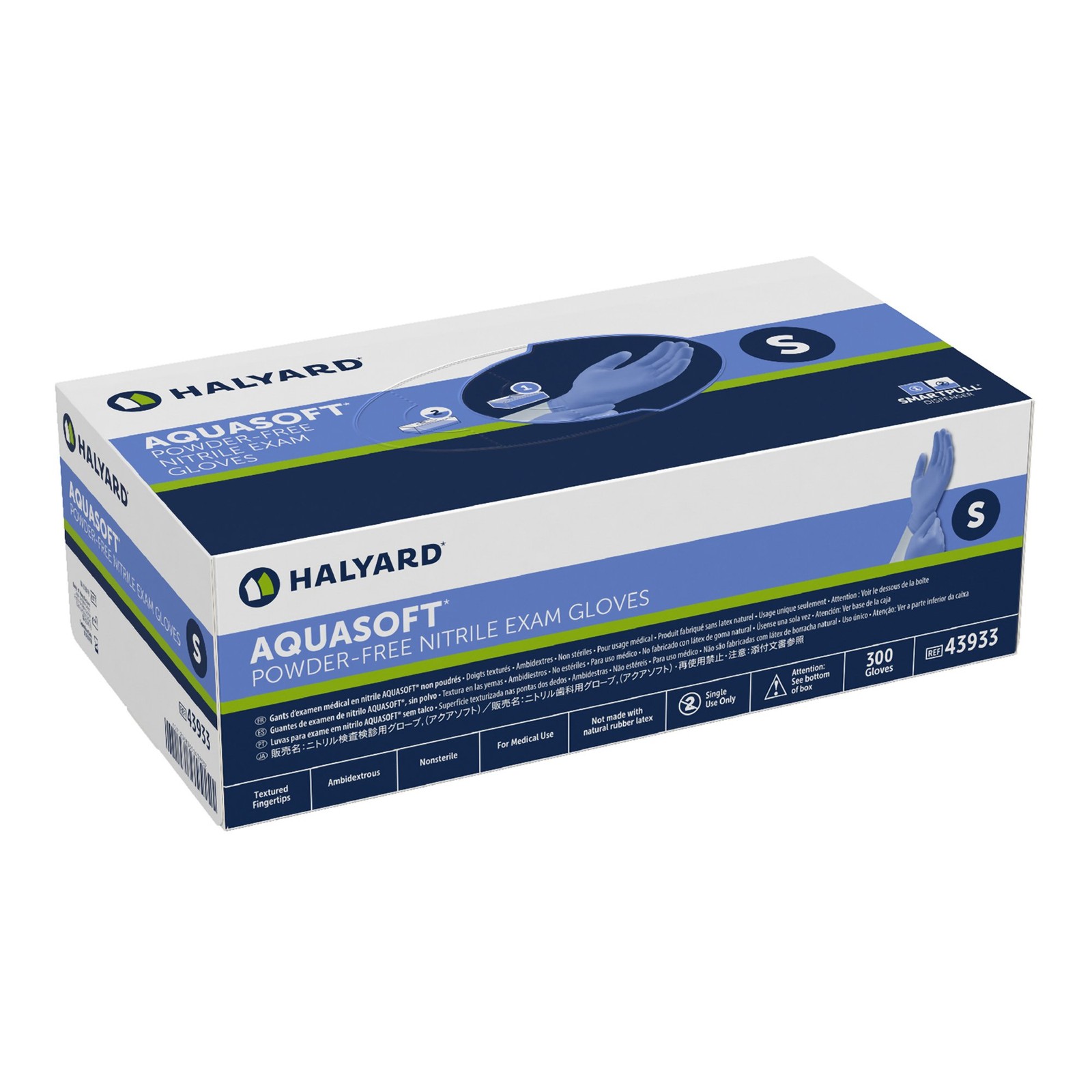 Aquasoft® Nitrile Exam Glove, Small, Blue-Case of 3000