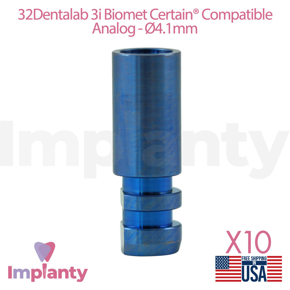 10x Dental Fixture Analog 4.1mm Platform Compatible Biomet Certain Blue Titanium