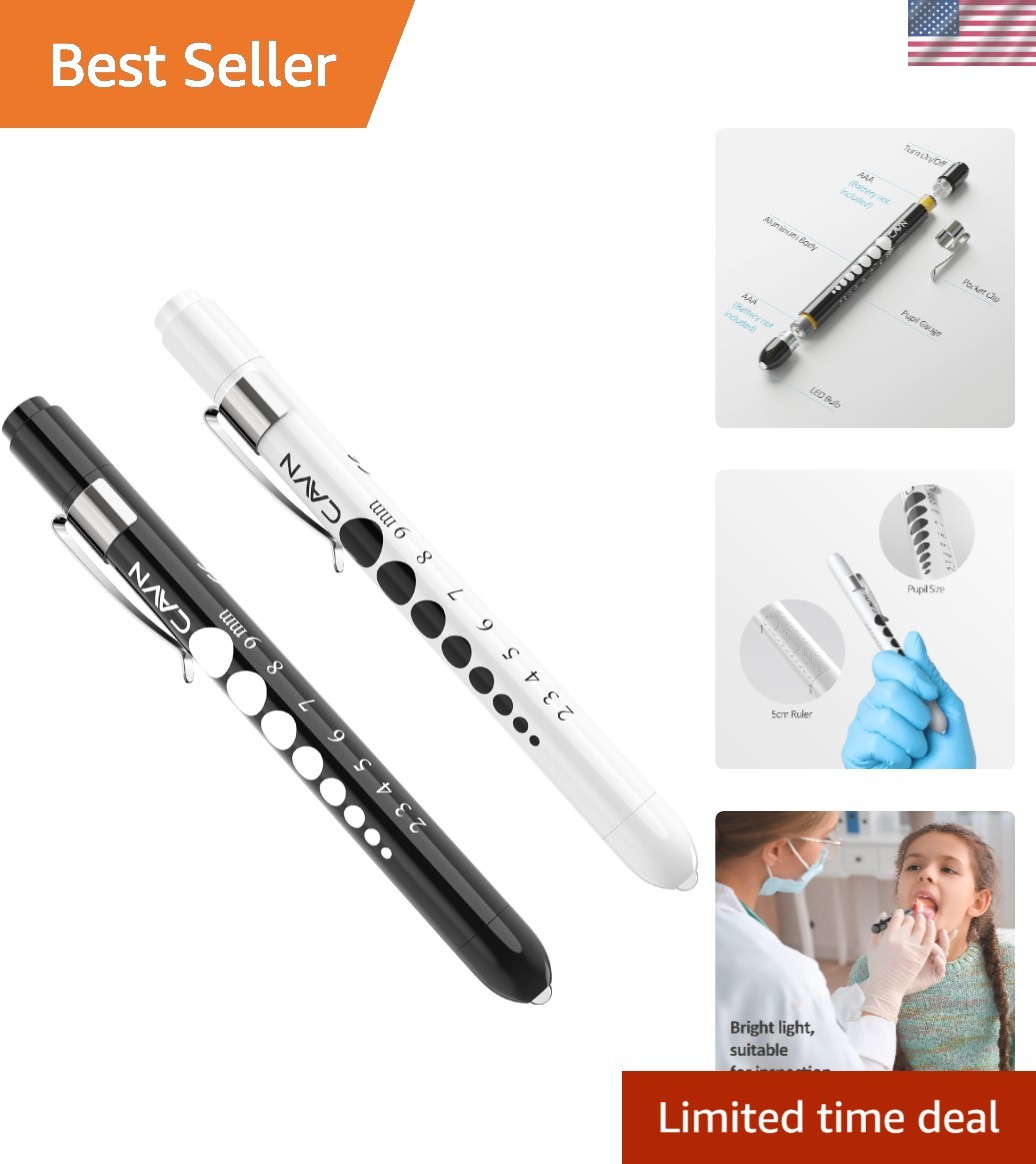 Reusable LED Medical Penlights with Pocket Clip – 2 Pcs for Nursing Essentials