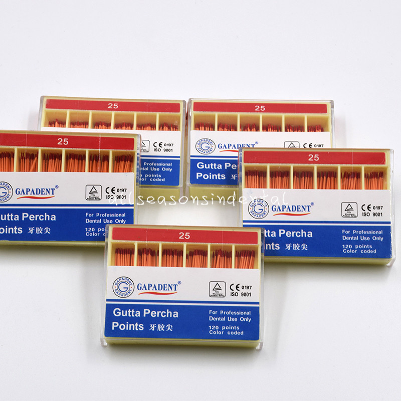 120 Pcs/ Pack Dental GAPADENT Regular Taper Gutta Percha Points Endo #25 Red
