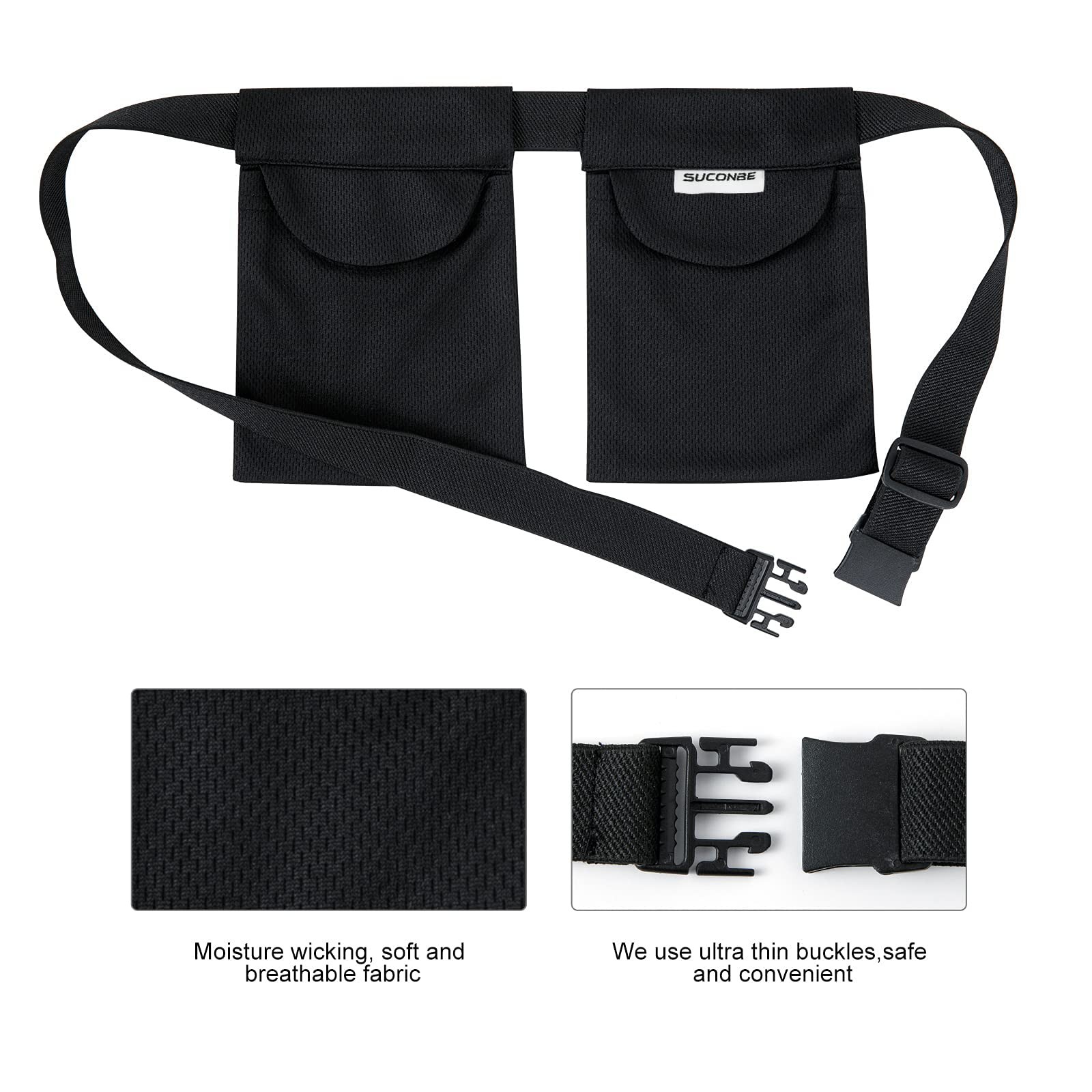 SUCONBE Adjustable Mastectomy Drain Holder Drainage Pouch Two Pockets, Black