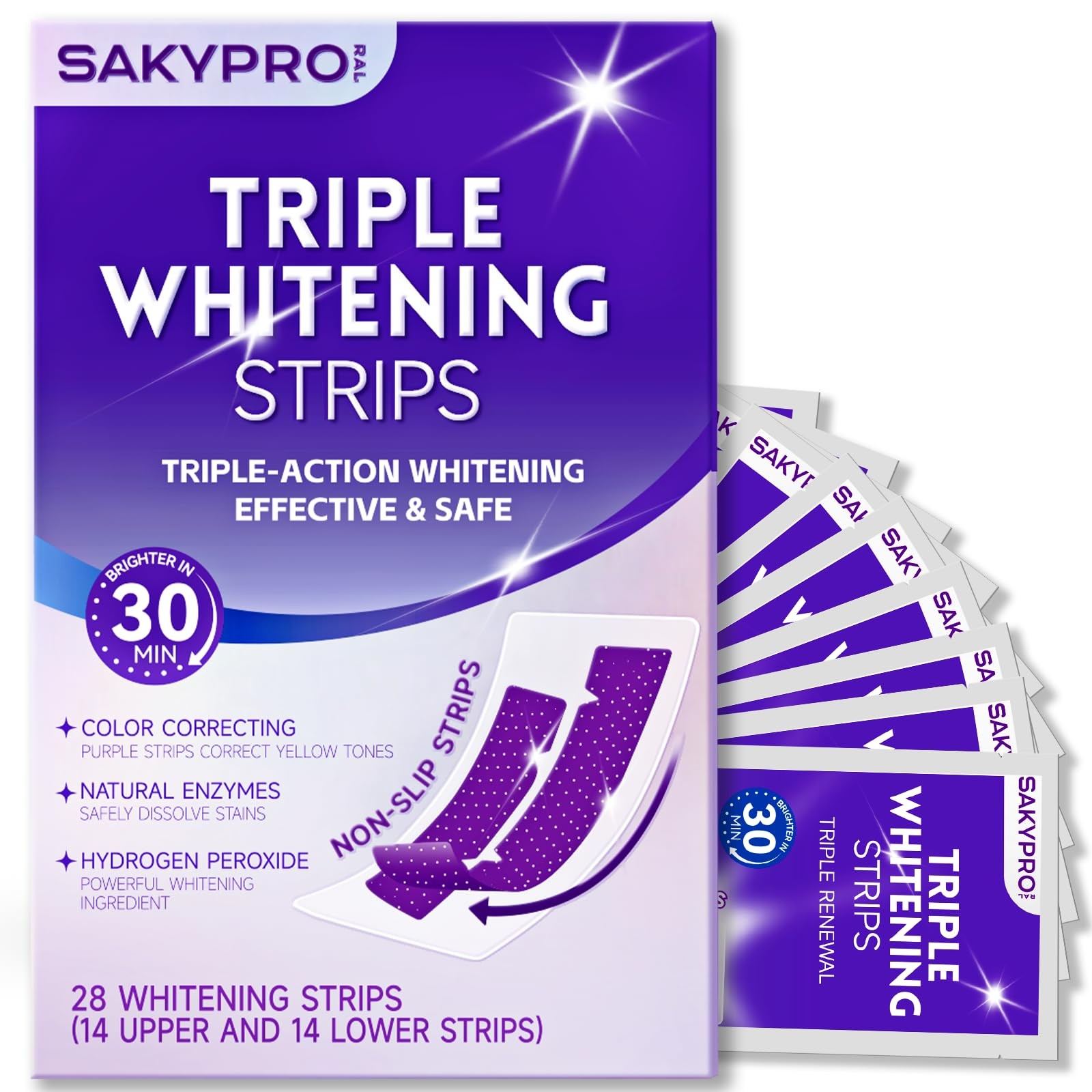 SAKYPRORAL Purple Whitening Strips, 90-Day 28 Count (Pack of 1),